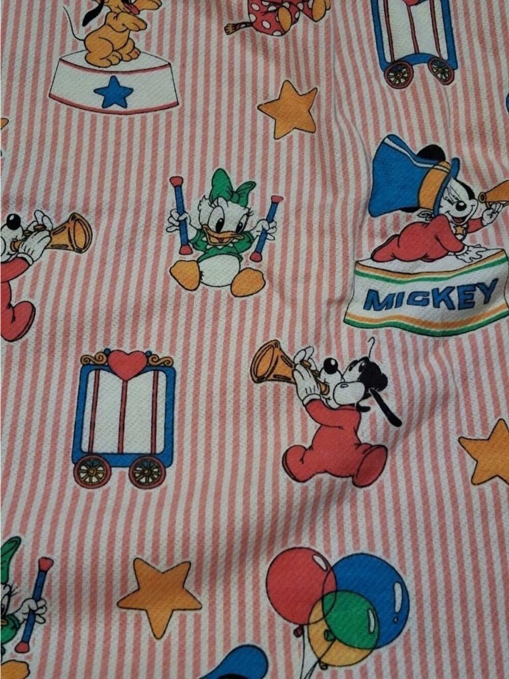 Vtg 1984 Mickey Mouse And Friends Material Pink Stripe Background Jersey Knit - Picture 2 of 4
